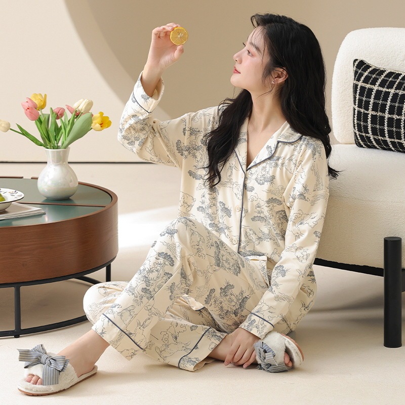 Pure Cotton Pajamas for Women, Spring and Autumn 2026 New Style, Cardigan, Long Sleeves, Long Pants, Simple Casual Women's Suit, Home Wear
