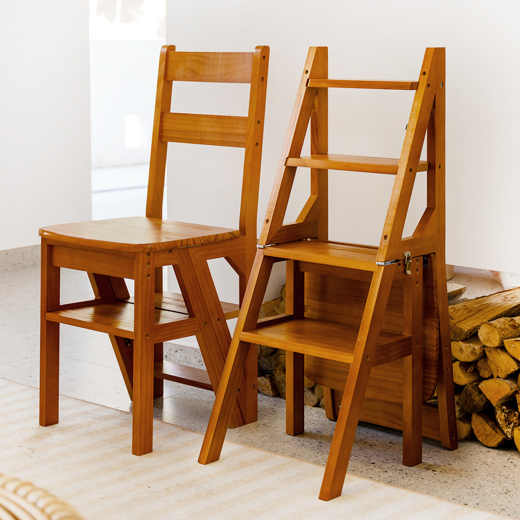 Wholesale solid wood step stool home ladder chair foldable two-in-one step stool indoor multi-purpose step ladder stair riser