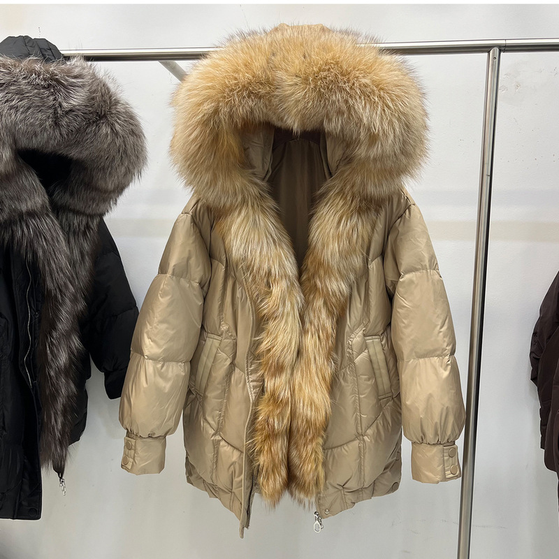 2026 Winter New Style Natural Fox Fur Collar Hooded down Jacket for Women, Mid-Length Thickened Warm Fur Coat 2026 Winter New Style Natural Fox Fur Collar Hooded down Jacket for Women, Mid-Length Thickened Warm Fur Coat