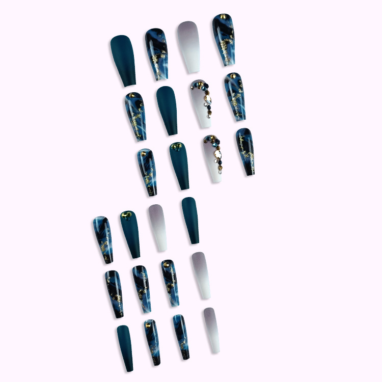 24 piezas de armadura de vestir de alta gama de moda, oro azul, gradiente, uñas de uñas de diamantes, parche de uñas de venta caliente transfronterizo image 4