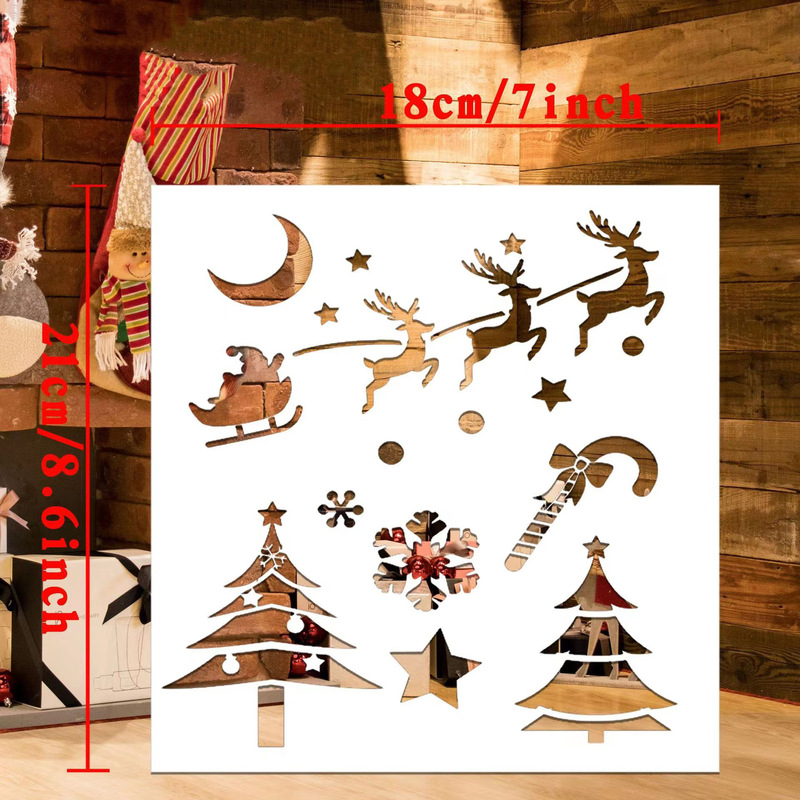 6枚のクリスマス透かし絵テンプレート、子供や学生向けの手描きDIYパターン、模写、落書き、捺染、透かし印刷テンプレート|undefined