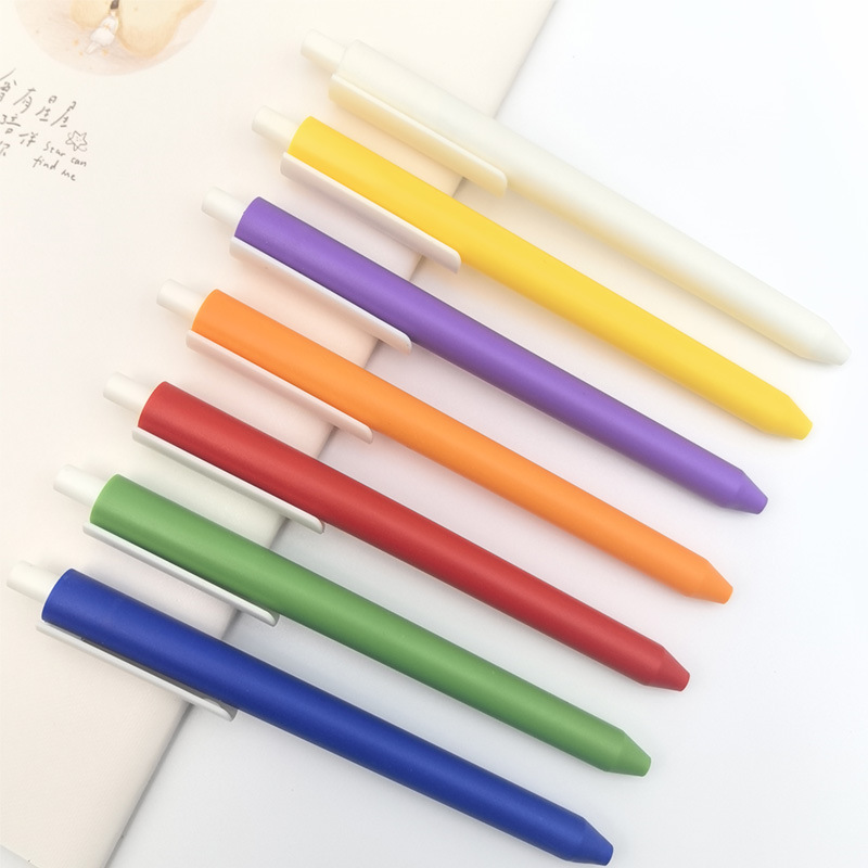 Bolígrafo de bolas de plástico esmerilado de presión directa, bolígrafo ancho de bolígrafo personalizado con logotipo de color caramelo esmerilado de textura publicitaria