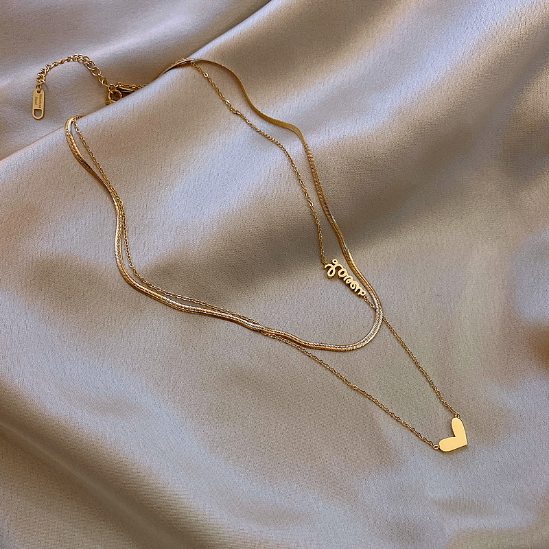 Heart Shape Pattern Elegant Heart Shape Titanium Steel Plating Layered Necklaces