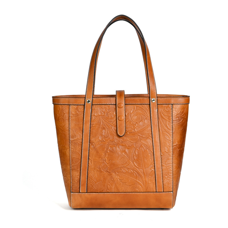 Túi Tote Da bò cao cấp cổ điển, đeo vai cầm tay, sức chứa lớn — Vàng cổ điển, Nâu cổ điển, Xanh lam cổ điển