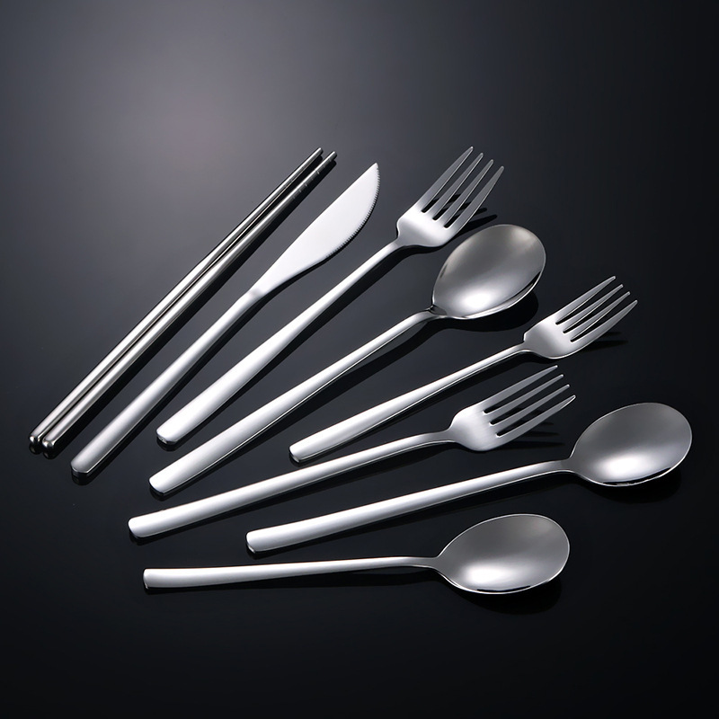 Korean-Style 304 Stainless Steel Knife, Fork, and Spoon Tableware Set for Western Restaurants, Steak Knife and Fork, Dessert Spoon Set, Household Long-Handled Spoon and Chopsticks Korean-Style 304 Stainless Steel Knife, Fork, and Spoon Tableware Set for Western Restaurants, Steak Knife and Fork, Dessert Spoon Set, Household Long-Handled Spoon and Chopsticks