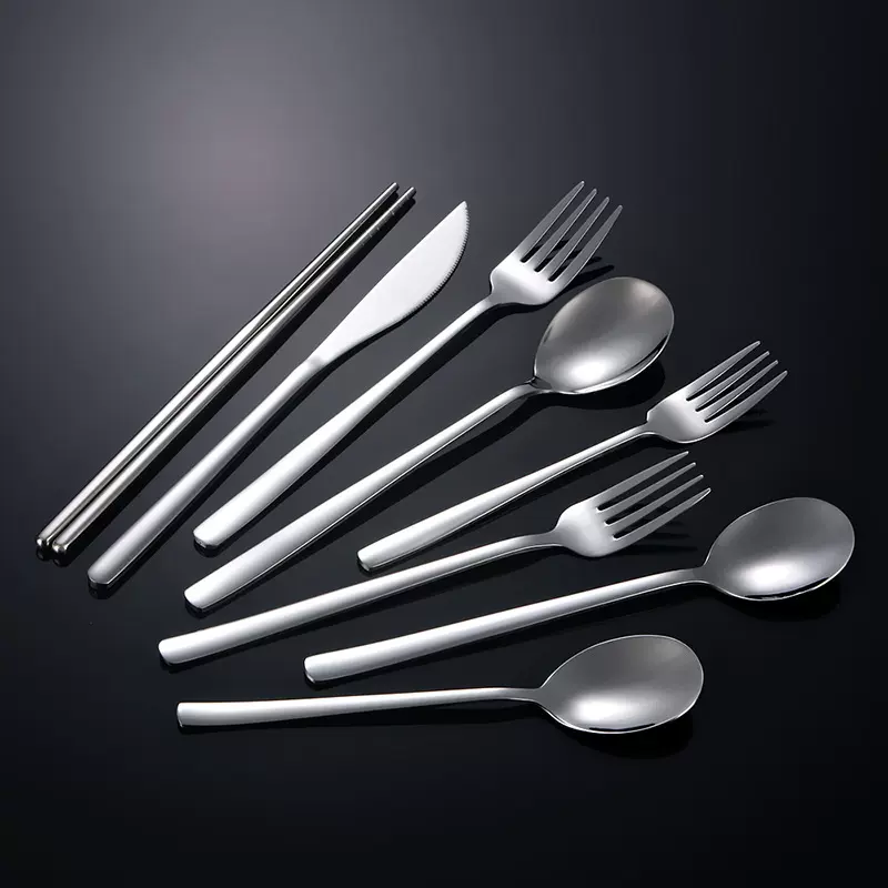 韩式304不锈钢刀叉勺餐具 西餐厅牛排刀叉甜品勺套装家用长柄勺筷