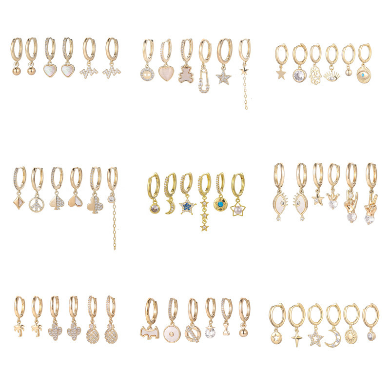 여성을 위한 크로스 미러 핫셀링 중공 별과 달 지르콘 귀걸이 세트, 불규칙한 귀걸이, 패셔너블하고 우아한 귀걸이