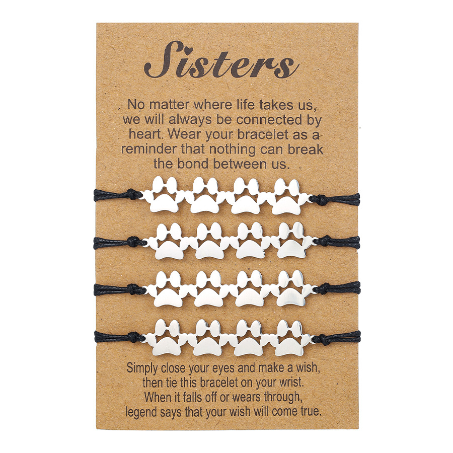 Vriendschapsarmband voor koppels, roestvrij staal, hondenpoot, kat, krasbestendig, breien, verstelbare kaartarmband voor vrouwen_voghion.com