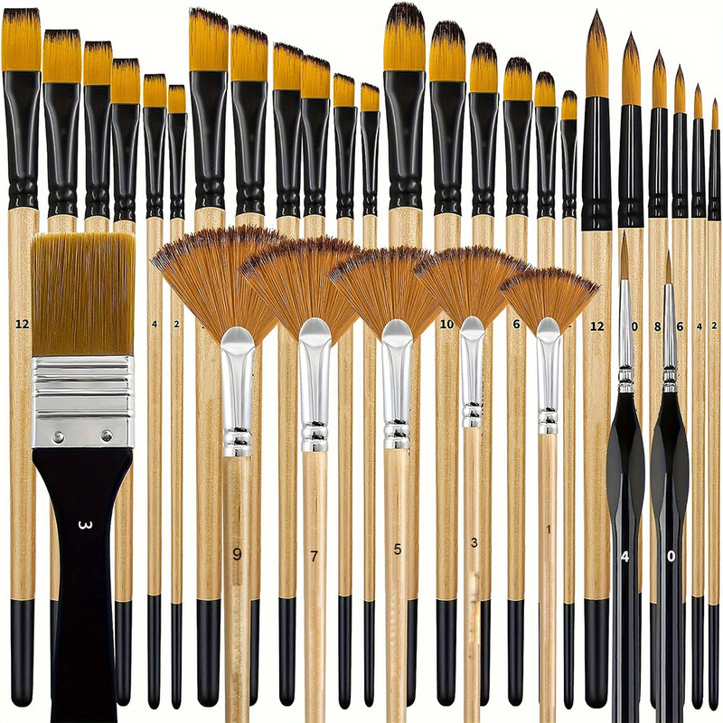 Cross-Border 32-Piece Oil Painting Brush Set with Nylon Wooden Handles, Flat Brushes, Hand-Painted Wall Art Brushes, Gouache Acrylic Art Brushes