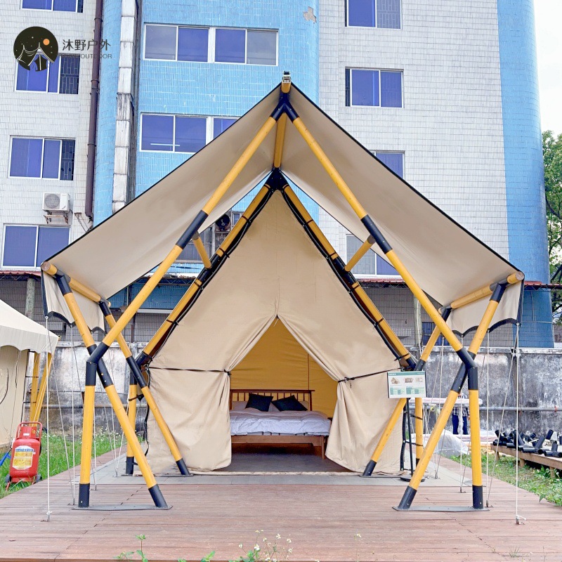 Muye al aire libre red roja gran estructura de madera camping tienda de campaña hotel escénico camping hotel de lujo tienda de campaña residencial