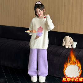 女童睡衣冬2025新款初中生女孩冬季加厚套装儿童秋冬珊瑚绒家居服