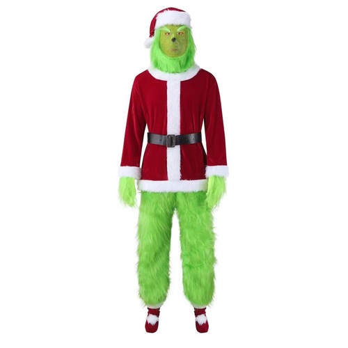  Christmas costumes cosplay clothes Santa Claus Grinch green fur monster Grinch party performance costumes