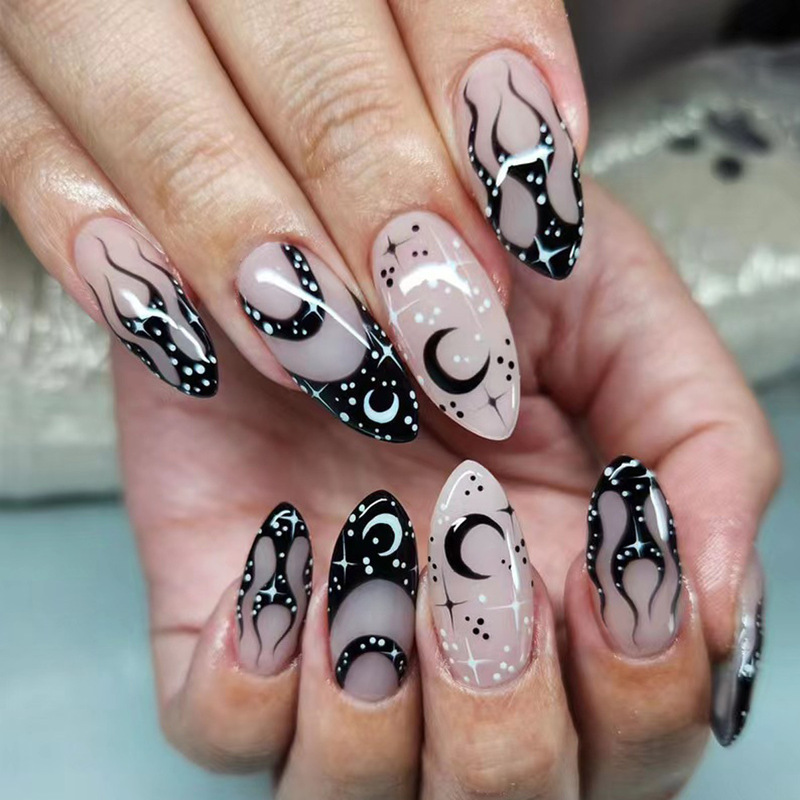 Cross-border Hot Water Drops Cool Black Flame Wear Armor Simple Star Moon Light Luxury Style 24 Nail Art Armor Cross-border Hot Water Drops Cool Black Flame Wear Armor Simple Star Moon Light Luxury Style 24 Nail Art Armor