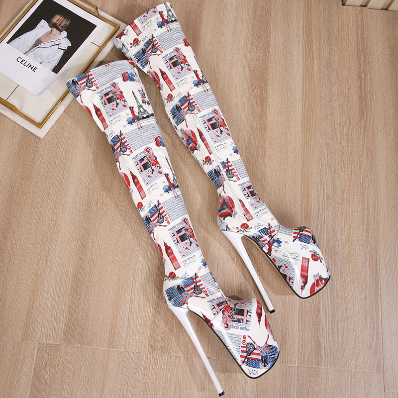 Boot nữ cổ cao quá gối họa tiết ngựa vằn, gót 19 cm, dáng ôm chân co giãn — Hình ảnh Tạp Chí chi tiết 18