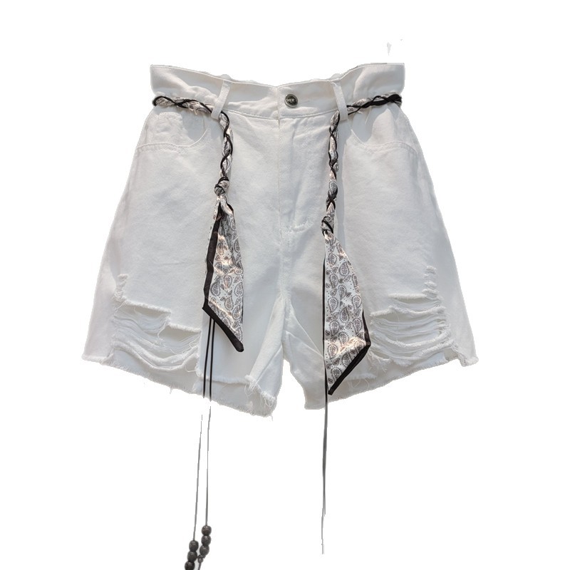 Pantalón Corto de Mezclilla de Cintura Alta con Rasgados Corte A para Verano