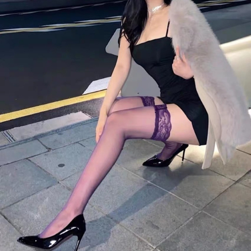 Purple lace non-slip thin sexy knee socks