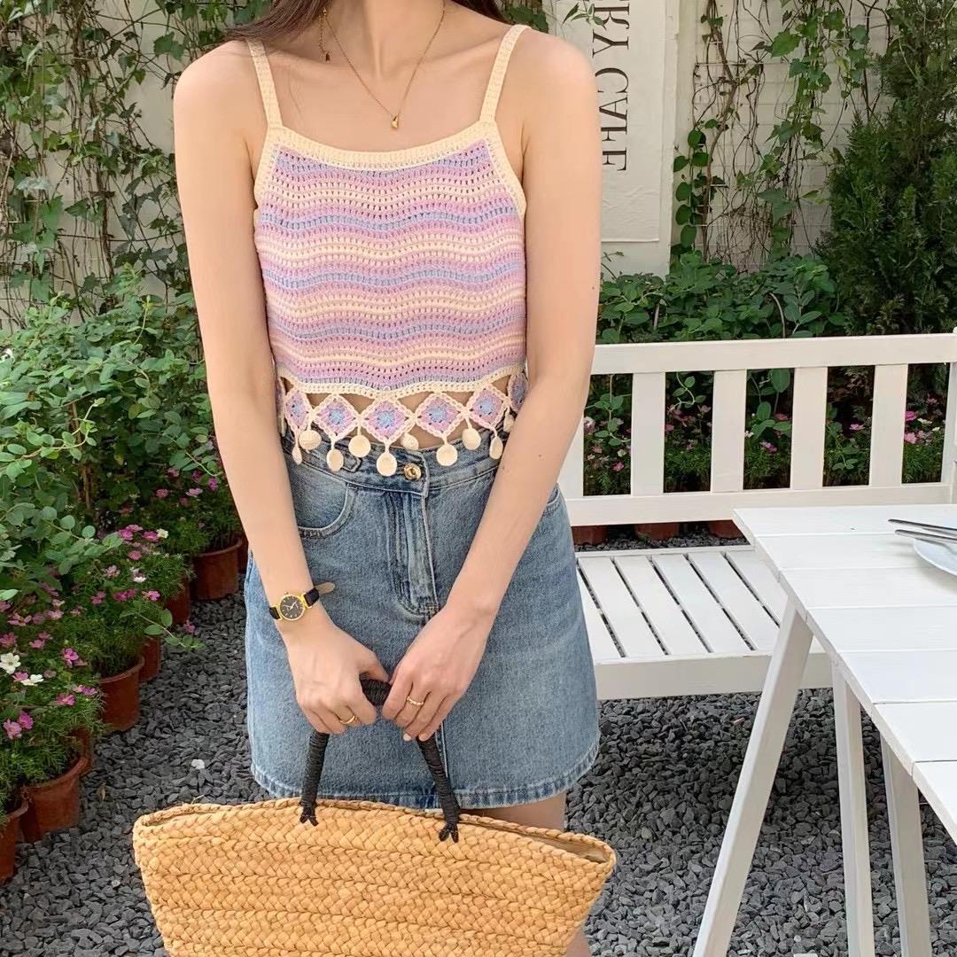 Retro ethnic knitted lace T-shirt
