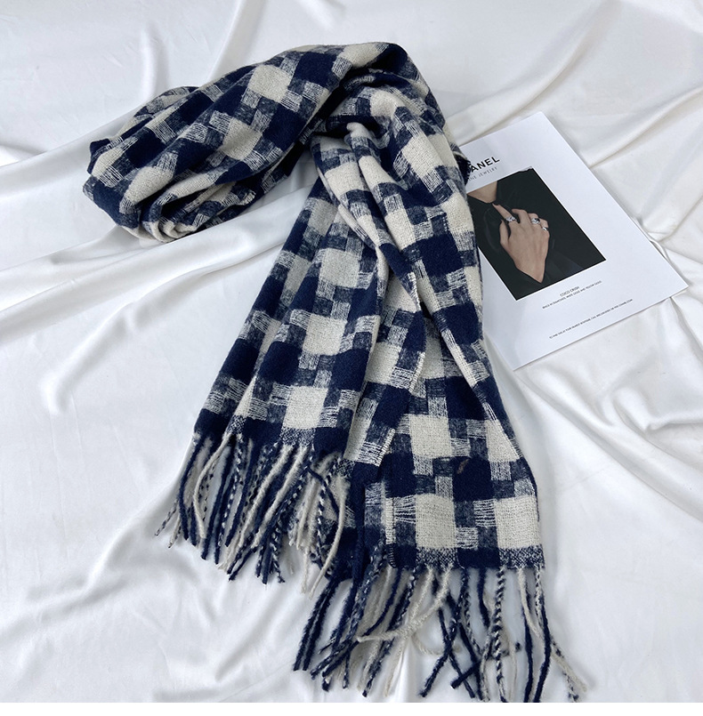 Kariert Schal Mit Fransen Für Damen Für Herbst Und Winter_voghion.com