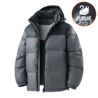 恩步羽绒服男士冬季新款防寒连帽短款白鸭绒加厚保暖潮牌羽绒外套