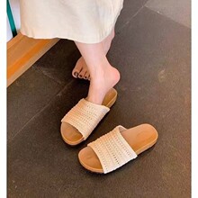 厚底透气编织勃啃一字拖鞋女外穿夏季新款百搭度假沙滩平底凉拖鞋