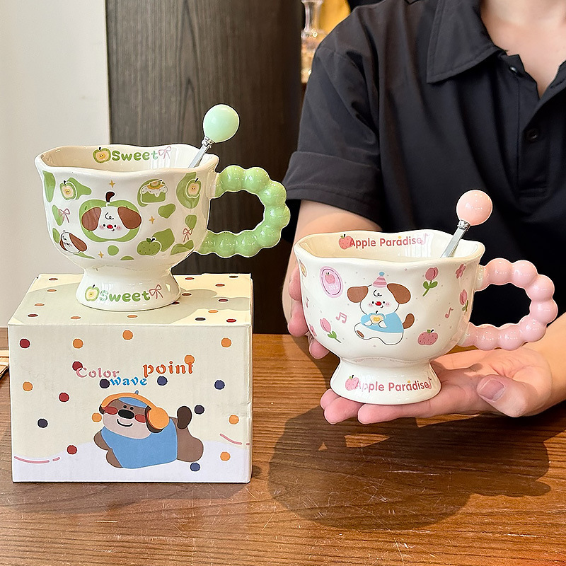 ins风可爱小狗陶瓷马克杯 高颜值女生杯子情侣水杯家用儿童早餐杯|undefined