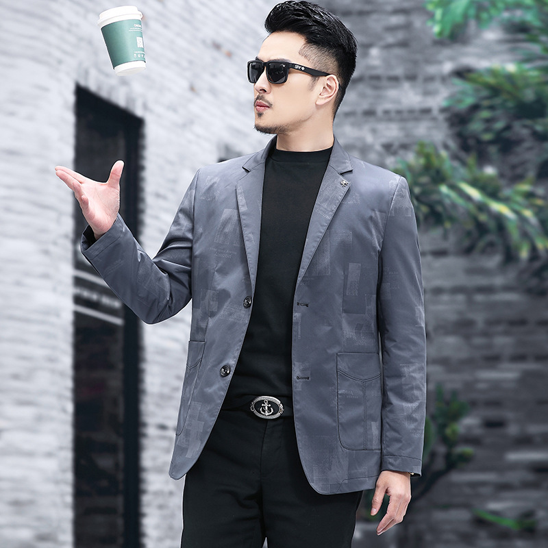 2021年新款西装春秋季男装青年男士韩版修身迷彩印花品质西服