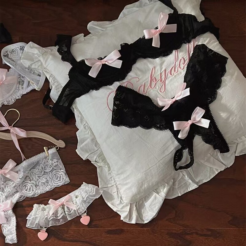 Rose Dream Lace Half-Breasted Underwire Push-Up Sexy Lingerie Sexy Bow Temptation Crotchless Panty Set