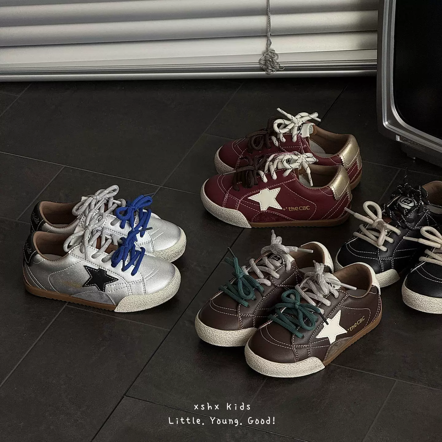 XSHX脏脏星星板鞋明星同款温州童鞋秋魔术贴设计运动薄底美式运动