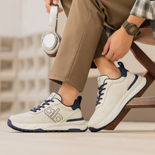 男鞋2025秋冬轻便厚底运动潮鞋时尚潮流老爹鞋男士皮面跑步休闲鞋