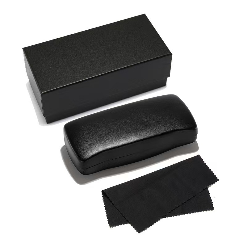 Caja de gafas de venta directa, caja de gafas de cuero negro, caja de gafas de PVC, caja de gafas de paquete suave, gafas de cuero de seda