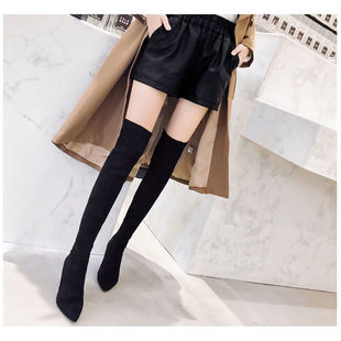 Autumn and winter high-heeled boots 2022 new explosions high-heeled slim fleece-lined thick-heeled elastic pointed knee-high boots