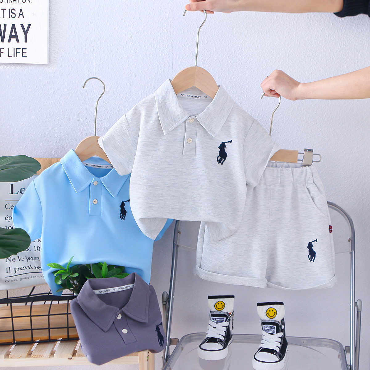 Summer children's children's clothing cross-border factory wholesale 0-6 years old POLO short sleeve 2 pieces sweatshirt polo men's and women's children's suit