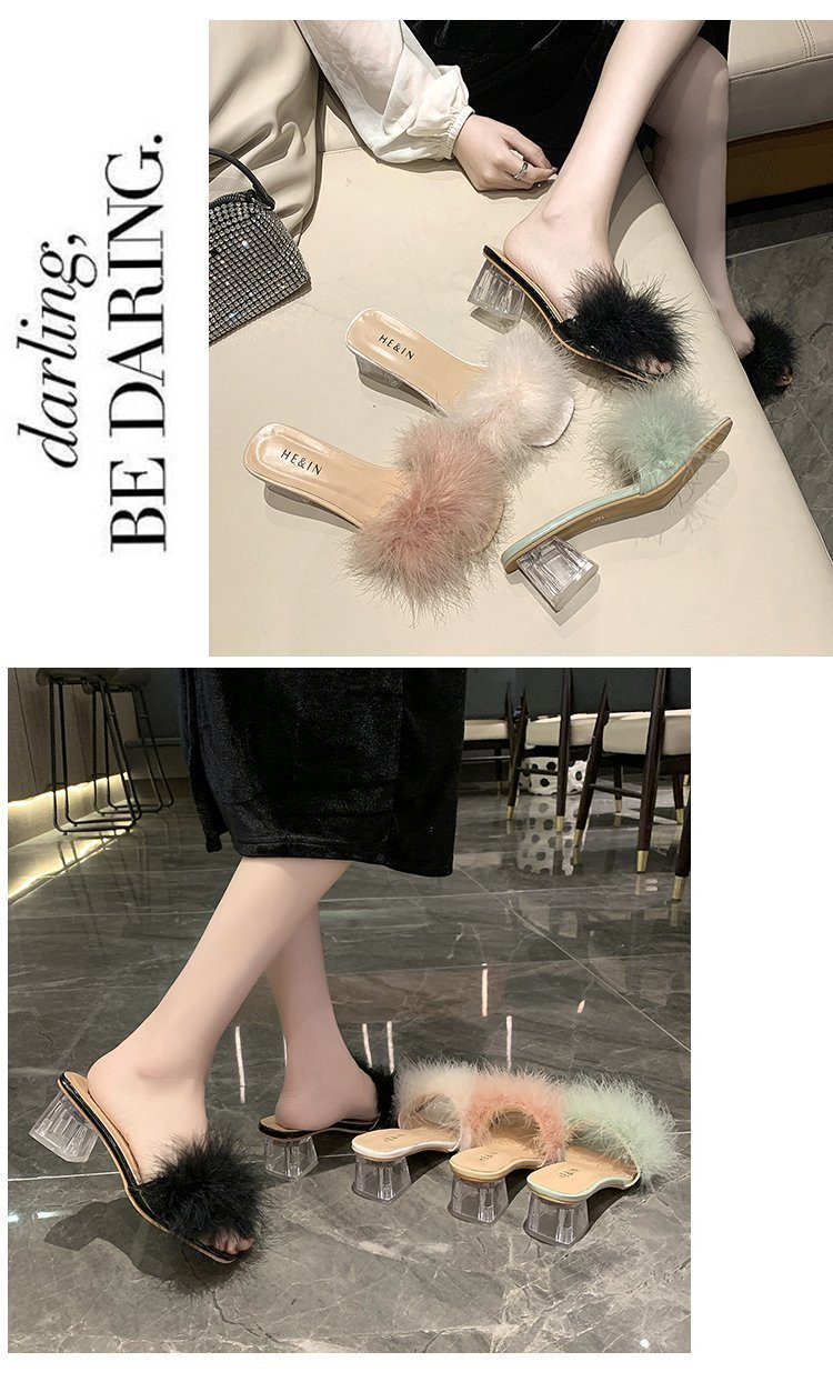 Women's Sexy Solid Color Feather Round Toe Fashion Sandals display picture 2