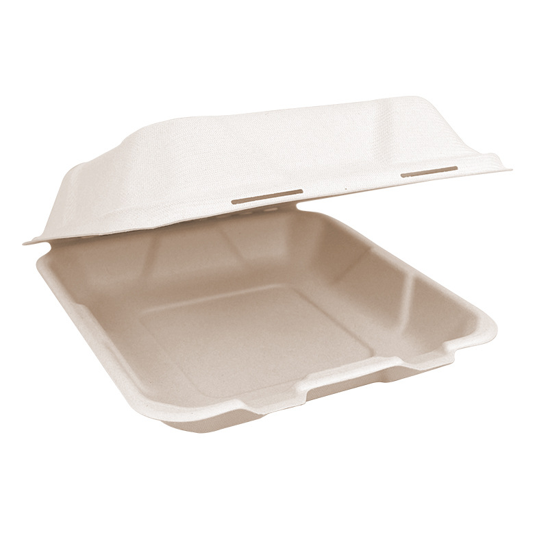 Caja de bloqueo de pulpa desechable de una sola pieza para llevar embalaje caja de hamburguesa compartimiento caja de bloqueo cerradura degradable caja de almuerzo de arroz