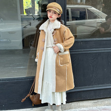 女童皮毛一体外套2025冬季加绒加厚大童洋气中长款儿童大衣潮