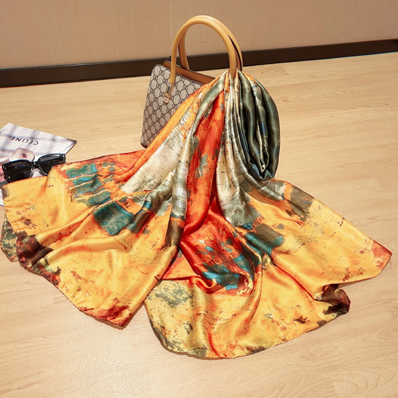 麗錦のサテンはシルクのプリントのシルクのスカーフを模倣します。