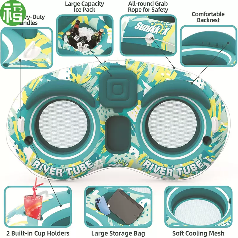 厂家供应 充气浮排 充气冰桶座网浮床 双人水上沙发网子浮椅