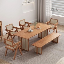 s！北欧实木组合餐桌椅餐桌藤编简约现代家用小户型饭桌长方形桌