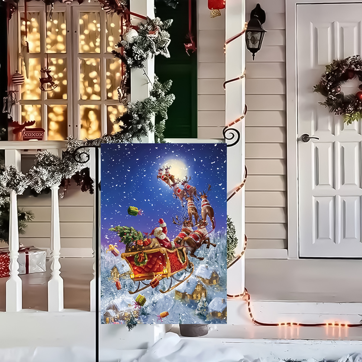 Cross-border special for Christmas series truck reindeer Christmas Snowman double-sided printing garden decoration garden flag flag_voghion.com