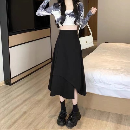Pregnant women's half-body skirt autumn set with a sense of elegance, casual, irregular, loose half-skirt for autumn, medium-length belly-supporting skirt, autumn and winter fashion