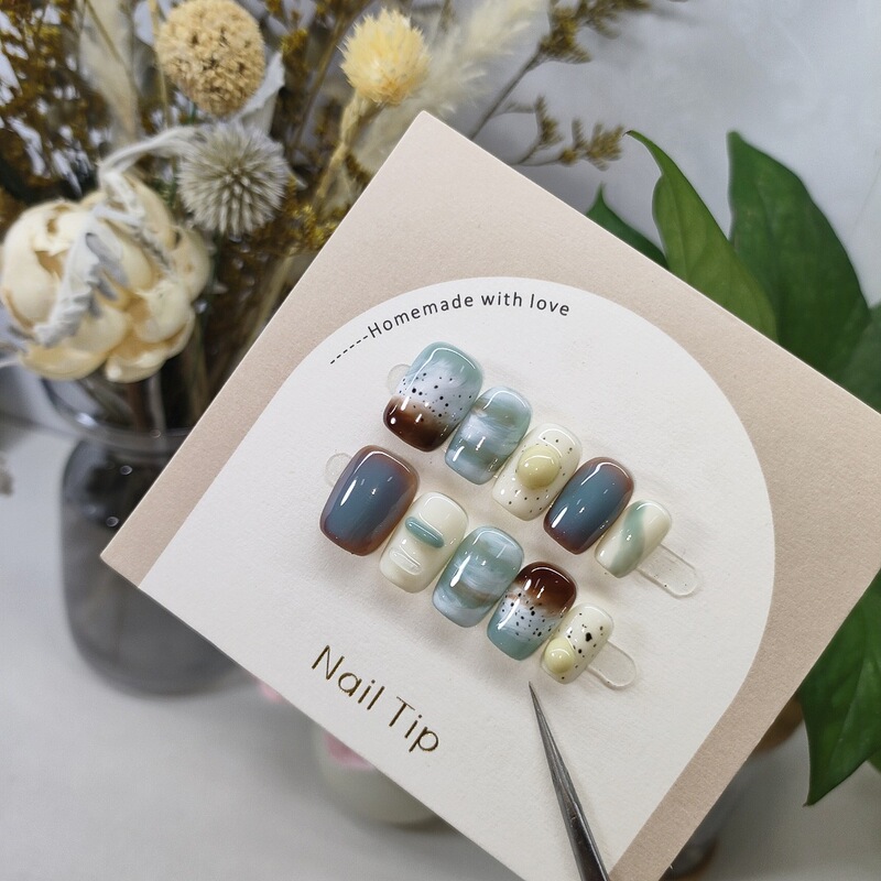 Xishijimei Nail Art Spring Sea High-End Nail Sensation Wearable Ins-Style Gradient Simple