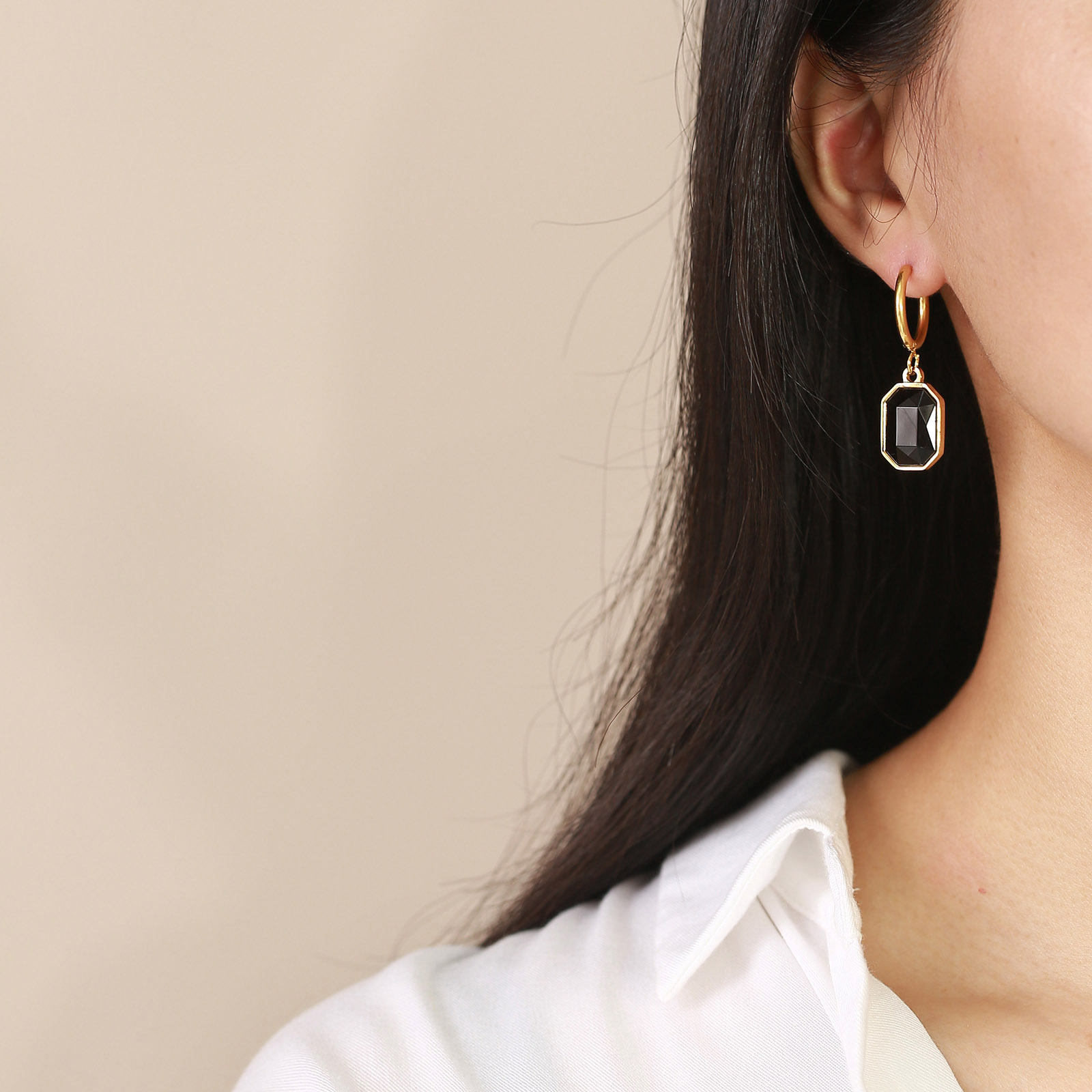 Fashion Geometric Stainless Steel Drop Earrings Inlay Zircon Stainless Steel Earrings 1 Pair