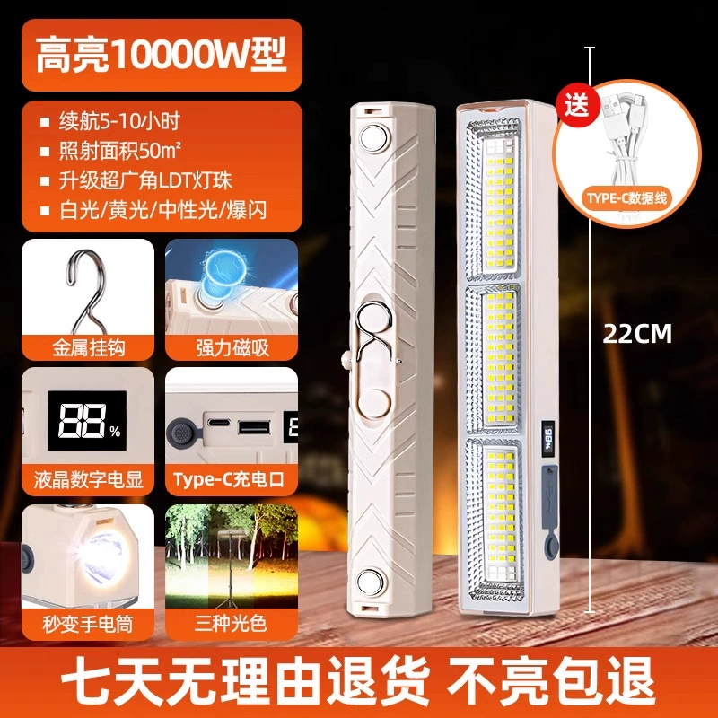 LED-лампа для кемпинга, портативная перезаряжаемая аварийная лампа, магнит, зарядка телефона (2000–6000 мАч)