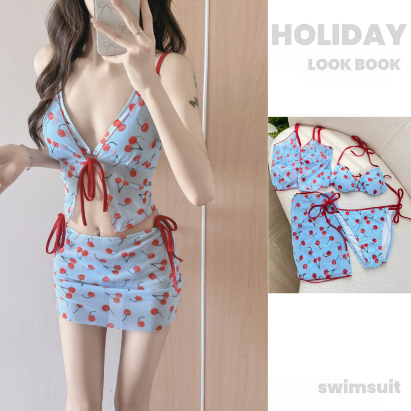 2025 Pure Ins New Women's Split Four-Piece Set Sexy Meat-Covering Small Chest Gathering Hot Spring Holiday Swimsuit