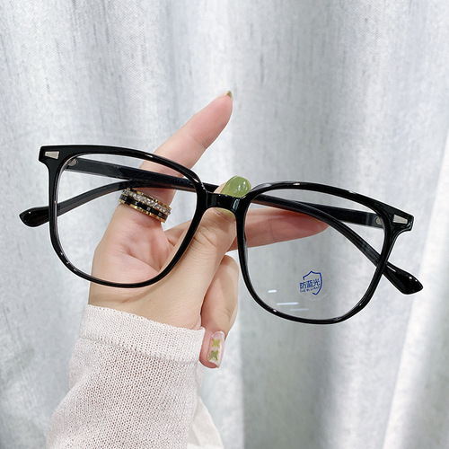 New fashionable anti-blue light glasses for big faces without makeup, flat glasses for students, square myopia finished glasses frames