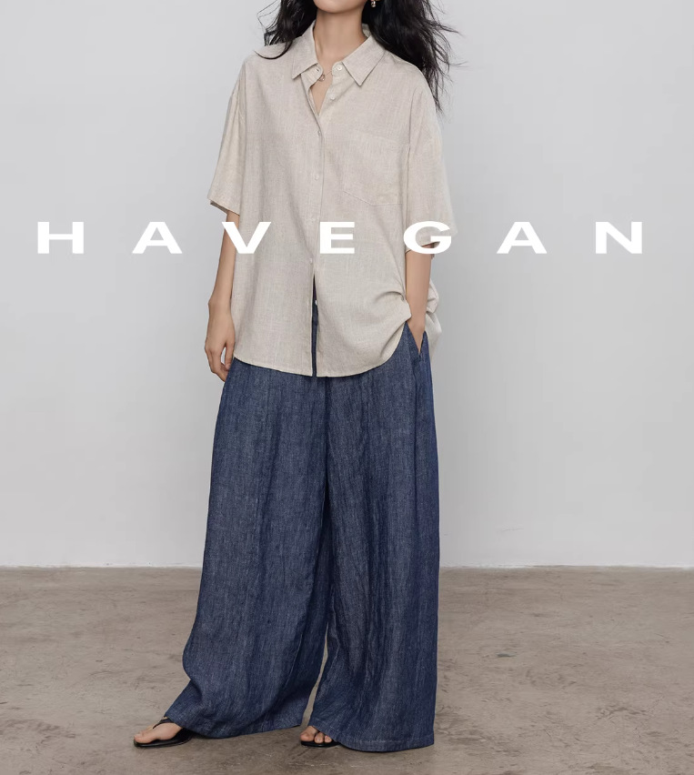 Áo sơ mi nữ linen tay ngắn phong cách cổ điển mới 2026 — màu xanh nhạt, màu sắc, màu xanh đậm, màu trắng chi tiết 11