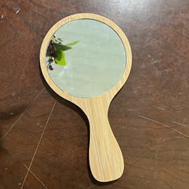木质化妆镜手柄镜新款便携式化妆小镜子创意手工制作手持梳妆镜