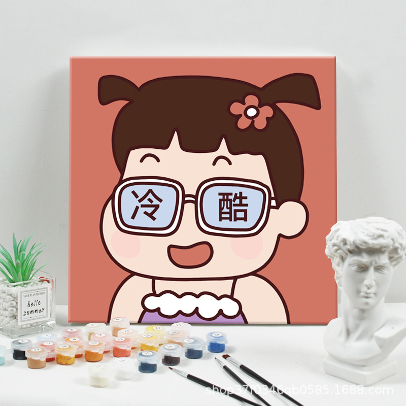數字油畫手繪diy填色解壓繪畫丙烯畫只想搞錢系列卡通油畫