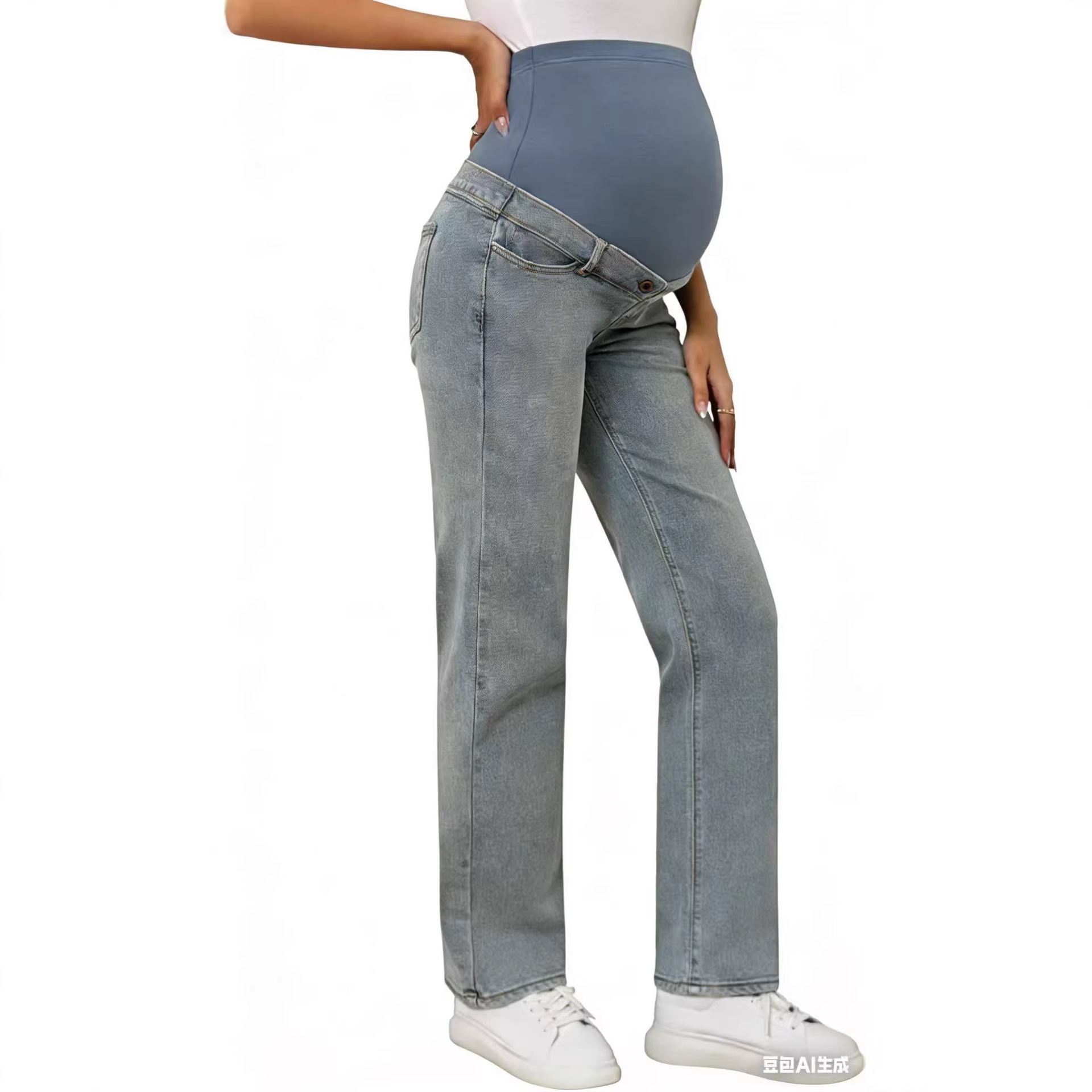 Cross-Border Supply, European and American Sizes, Fashionable Stretch Straight-Leg Pants for Pregnant Women, Soft Maternity Pants, Wide-Leg Pants.