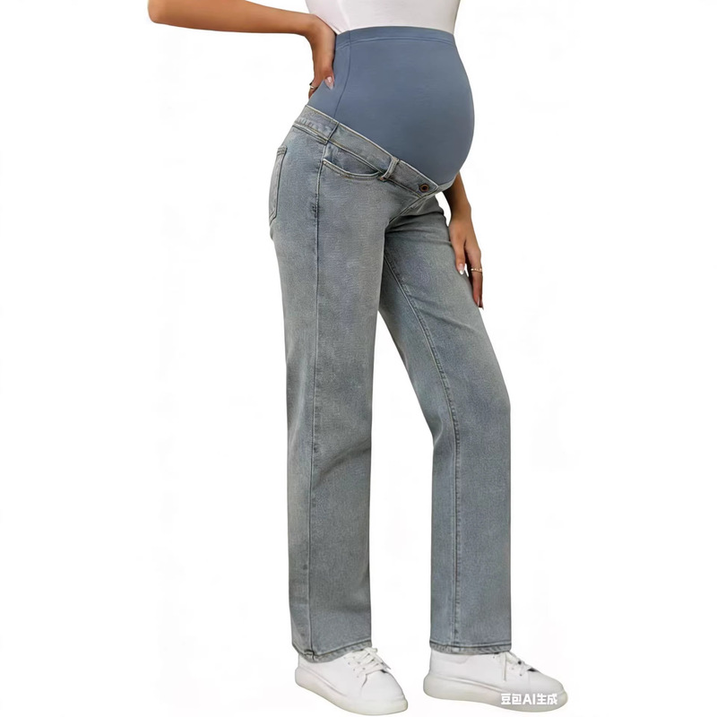 Cross-Border Supply, European and American Sizes, Fashionable Stretch Straight-Leg Pants for Pregnant Women, Soft Maternity Pants, Wide-Leg Pants.
